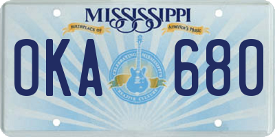 MS license plate OKA680