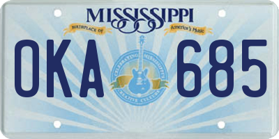 MS license plate OKA685