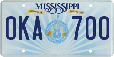 MS license plate OKA700
