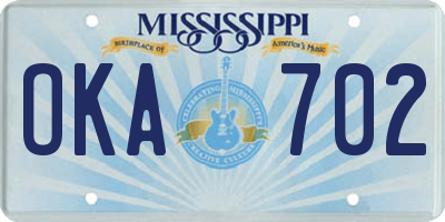 MS license plate OKA702