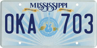 MS license plate OKA703