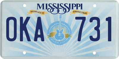 MS license plate OKA731