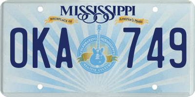 MS license plate OKA749