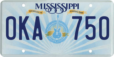 MS license plate OKA750