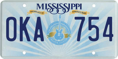 MS license plate OKA754