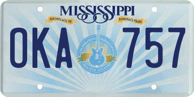 MS license plate OKA757