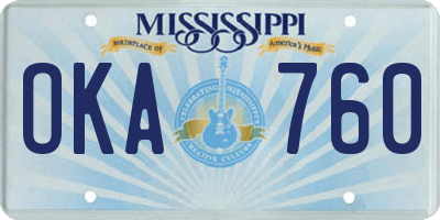 MS license plate OKA760