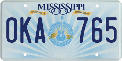 MS license plate OKA765