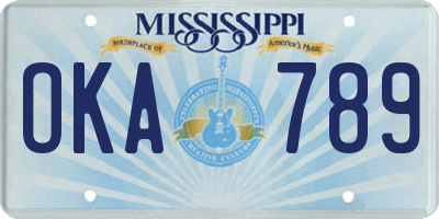 MS license plate OKA789