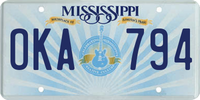 MS license plate OKA794