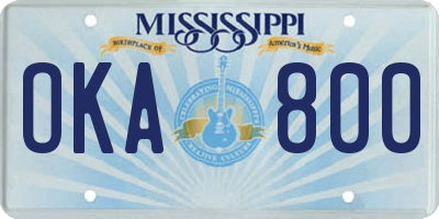 MS license plate OKA800