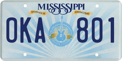 MS license plate OKA801