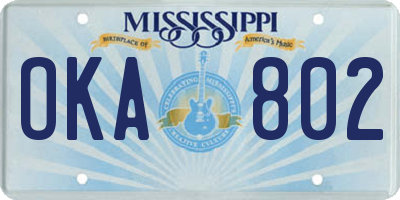 MS license plate OKA802