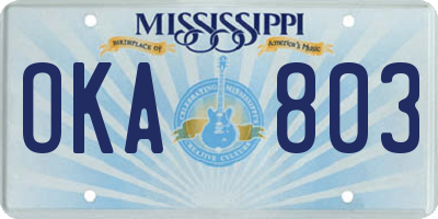 MS license plate OKA803
