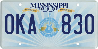 MS license plate OKA830