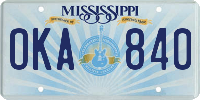 MS license plate OKA840