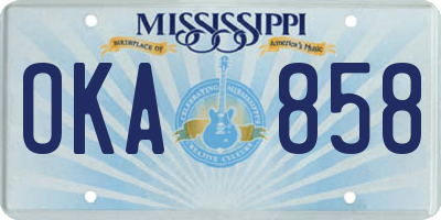 MS license plate OKA858