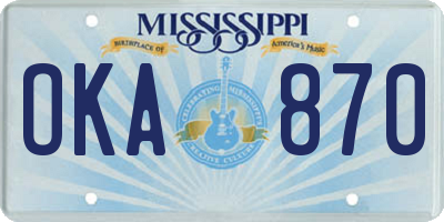 MS license plate OKA870