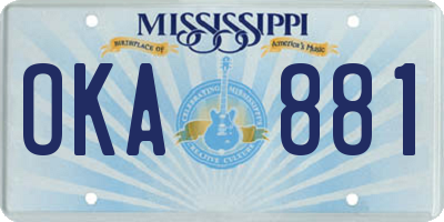MS license plate OKA881