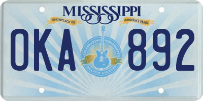 MS license plate OKA892