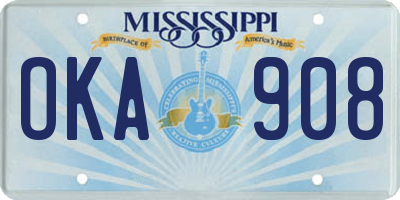 MS license plate OKA908