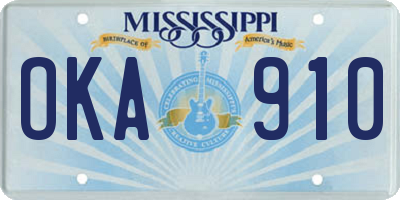 MS license plate OKA910