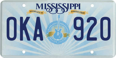 MS license plate OKA920