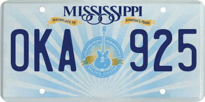 MS license plate OKA925