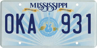 MS license plate OKA931