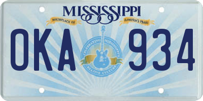 MS license plate OKA934