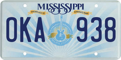 MS license plate OKA938