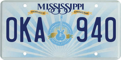 MS license plate OKA940
