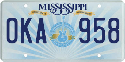 MS license plate OKA958