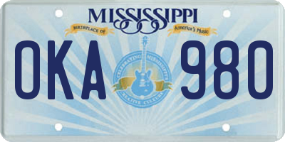 MS license plate OKA980