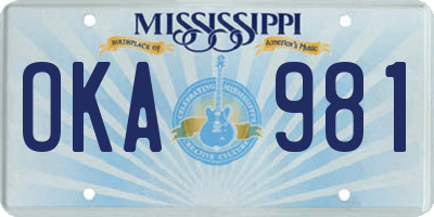 MS license plate OKA981