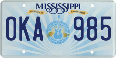 MS license plate OKA985