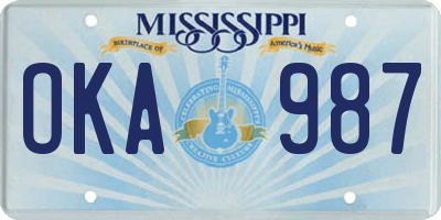 MS license plate OKA987