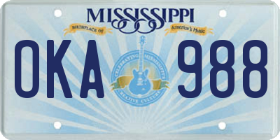 MS license plate OKA988