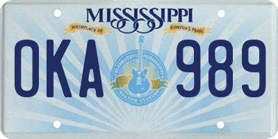 MS license plate OKA989