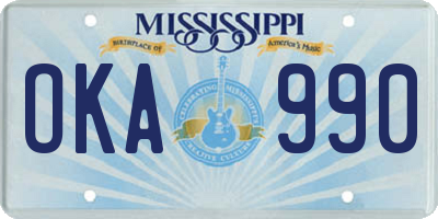 MS license plate OKA990