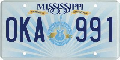 MS license plate OKA991