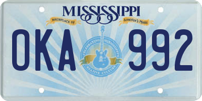 MS license plate OKA992