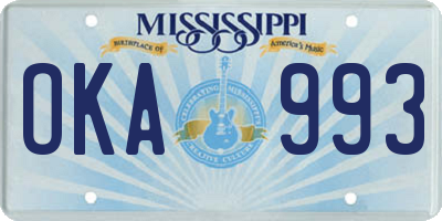 MS license plate OKA993