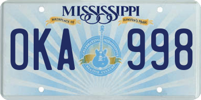 MS license plate OKA998