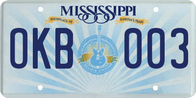 MS license plate OKB003