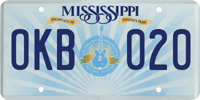 MS license plate OKB020