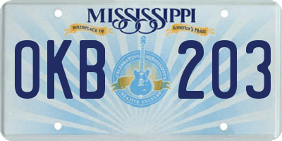 MS license plate OKB203