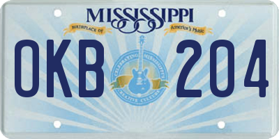 MS license plate OKB204