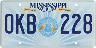 MS license plate OKB228