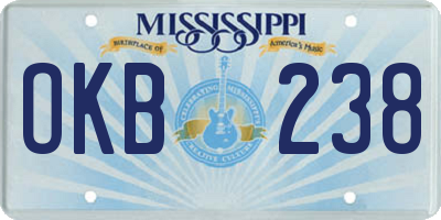 MS license plate OKB238